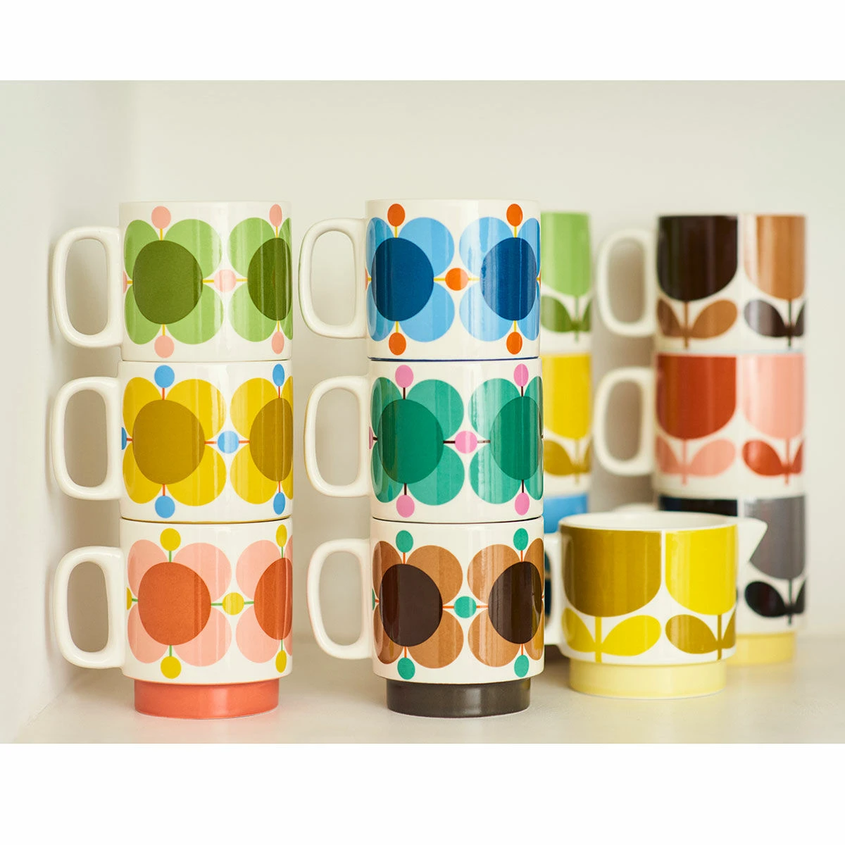 Orla Kiely Atomic Flower Set Of 6 Stacking Mugs 3 Orla Kiely Atomic Flower Set Of 6 Stacking Mugs - Image 3