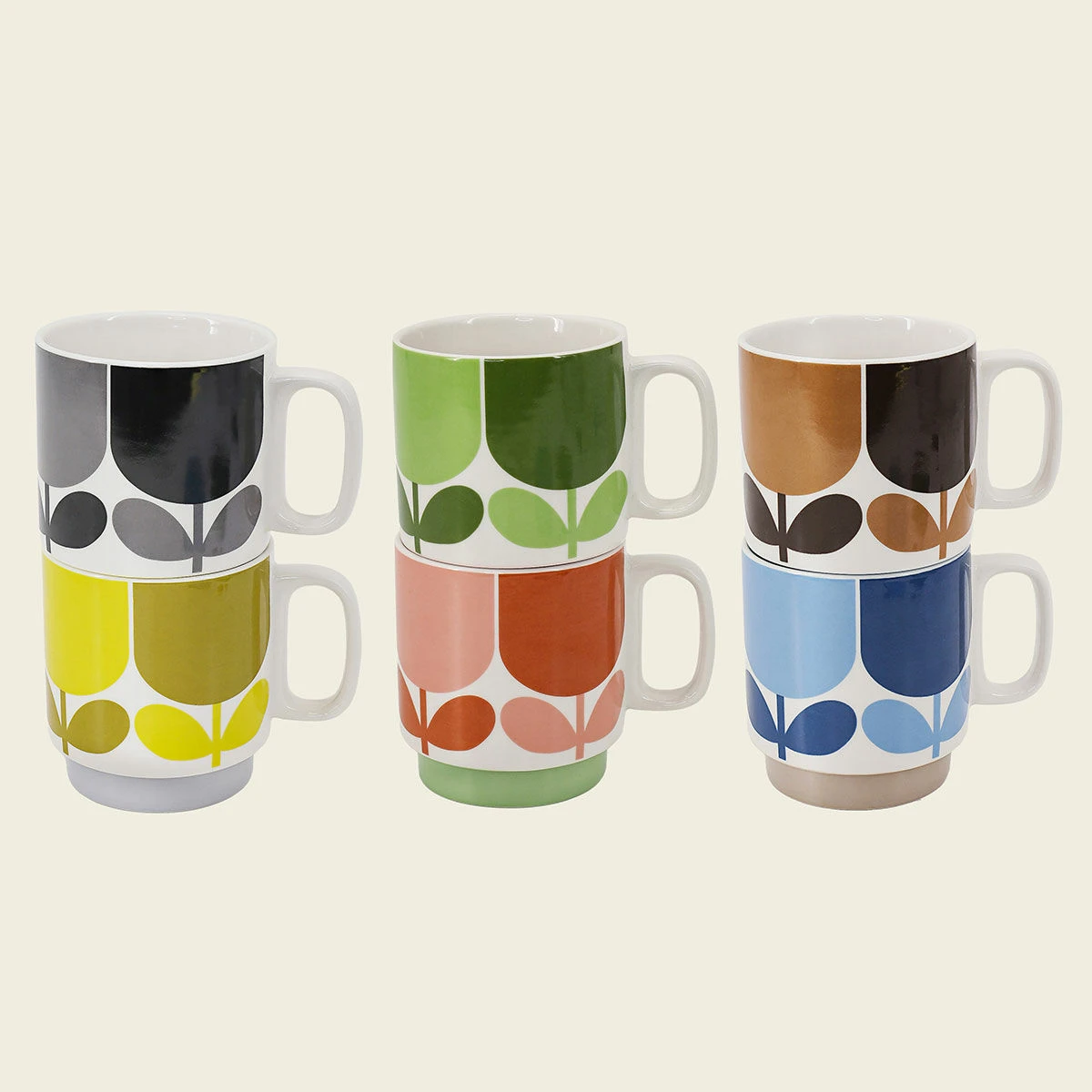 Orla Kiely Block Flower Set Of 6 Stacking Mugs 1 Orla Kiely Block Flower Set Of 6 Stacking Mugs