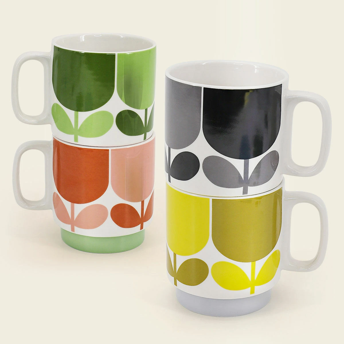 Orla Kiely Block Flower Set Of 4 Stacking Mugs 1 Orla Kiely Block Flower Set Of 4 Stacking Mugs