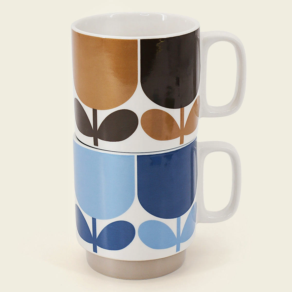 Orla Kiely Block Flower Navy/Bark Set Of 2 Mugs 1 Orla Kiely Block Flower Navy/Bark Set Of 2 Mugs