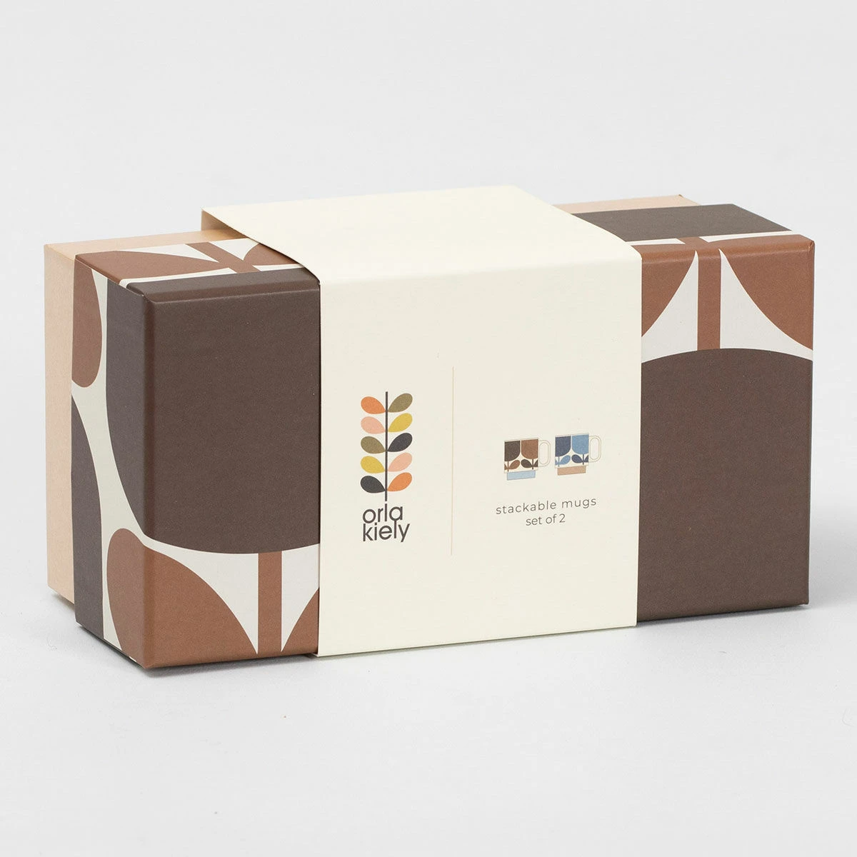 Orla Kiely Block Flower Navy/Bark Set Of 2 Mugs 2 Orla Kiely Block Flower Navy/Bark Set Of 2 Mugs - Image 2