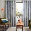 Solid Stem Lined Eyelet Curtains - Denim