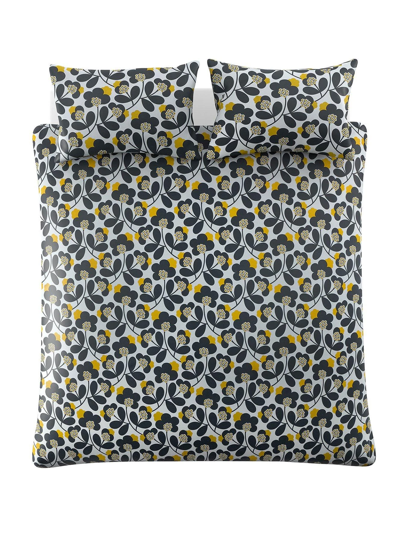 Orla Kiely Japonica 100% Cotton 200 Thread Count Duvet Cover - Graphite/Yellow 2 Orla Kiely Japonica 100% Cotton 200 Thread Count Duvet Cover - Graphite/Yellow - Image 2