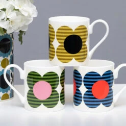 Orla Kiely Blue Striped Flower Standard Mug -Home Furnishing Store mclaggan orla kiely stripe flower standard mugs range lifestyle 1